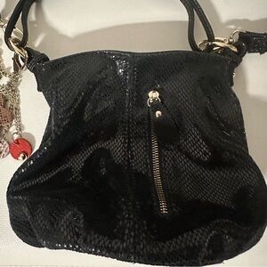 Genuine Leather Snake Embossed Bag Black Crossbody Shoulder Purse Charm